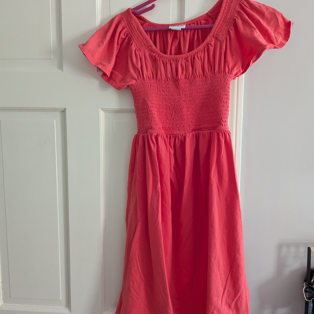 Coral Smocked Maternity Dress